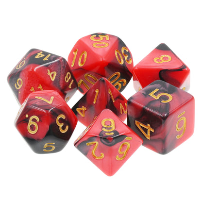🎲🔥 Lot de Dés – Rouge et Noir – Set Complet 7 Pièces en Boîte – Jeu de Rôle 🖤🎲