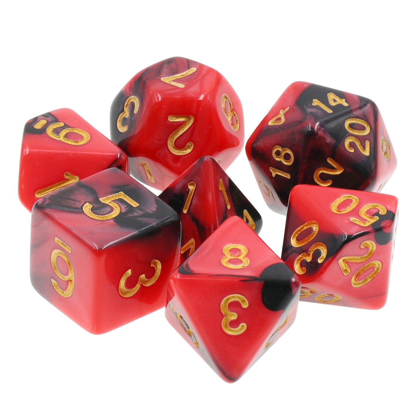 🎲🔥 Lot de Dés – Rouge et Noir – Set Complet 7 Pièces en Boîte – Jeu de Rôle 🖤🎲