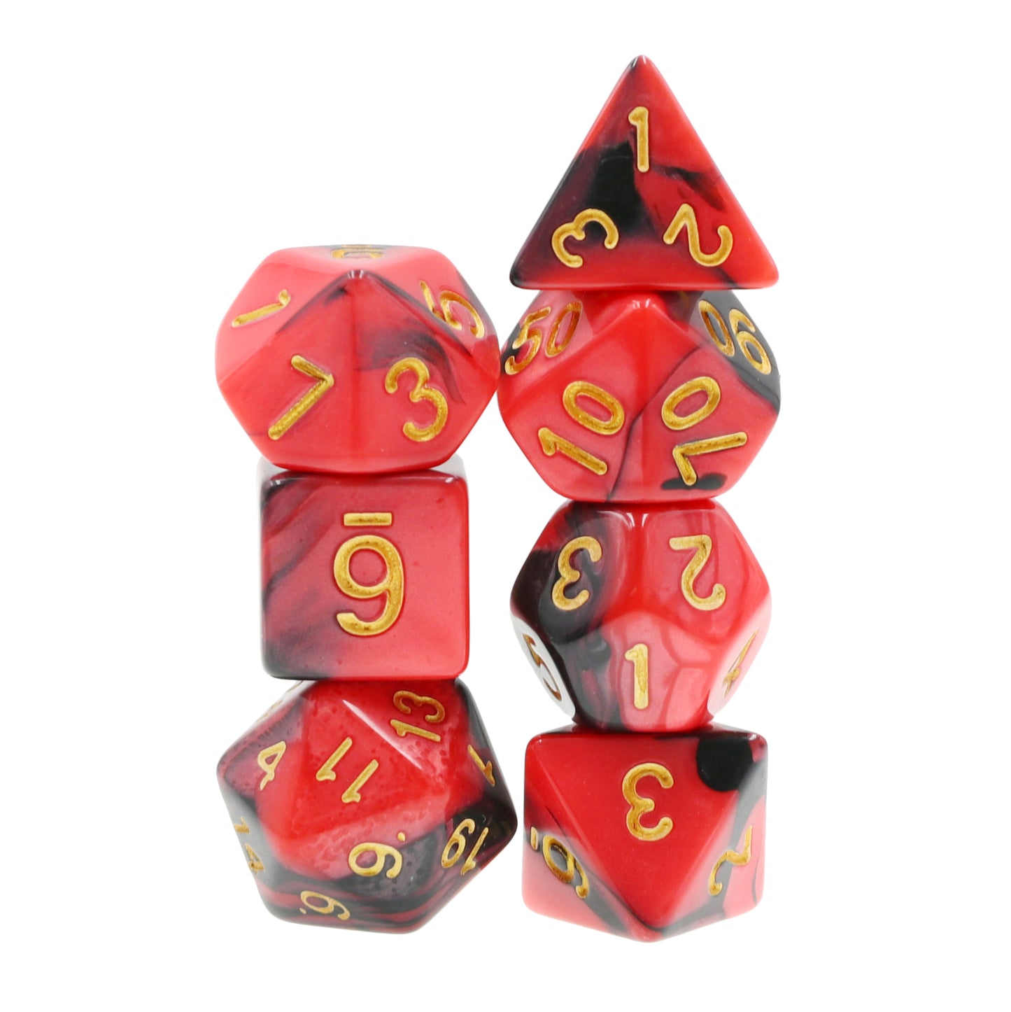 🎲🔥 Lot de Dés – Rouge et Noir – Set Complet 7 Pièces en Boîte – Jeu de Rôle 🖤🎲