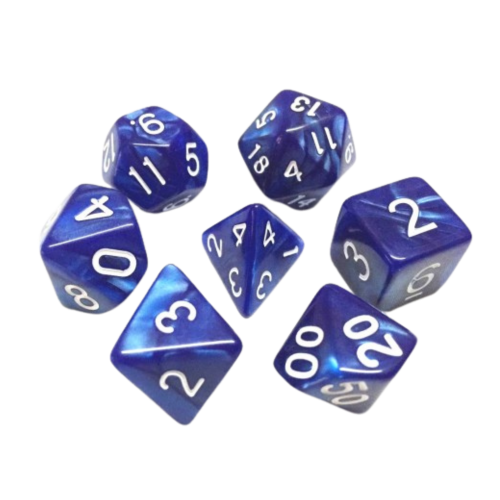🎲💙 Lot de Dés – Bleu Nacré – Set Complet 7 Pièces en Boîte – Jeu de Rôle 🌌🎲