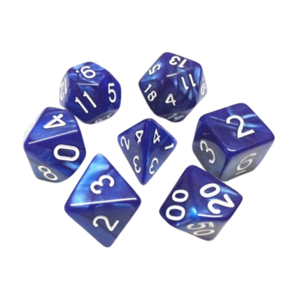 🎲💙 Lot de Dés – Bleu Nacré – Set Complet 7 Pièces en Boîte – Jeu de Rôle 🌌🎲