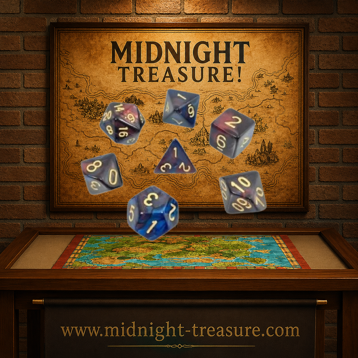 Lot de 7 dés multiformat en boîte – Fusion Rouge et Bleu – Jeu de rôle. Set marbré rouge, bleu et sombre avec chiffres dorés comprenant D4, D6, D8, D10, D00, D12 et D20. Un design intense et élégant parfait pour Donjons & Dragons, Pathfinder et autres jeux de rôle.