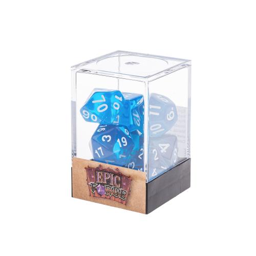 🎲💎 Lot de Dés – Gemmes Azur – Set Complet 7 Pièces en Boîte – Jeu de Rôle 🌊🎲
