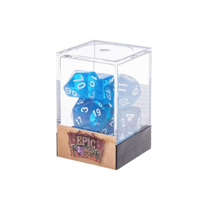 🎲💎 Lot de Dés – Gemmes Azur – Set Complet 7 Pièces en Boîte – Jeu de Rôle 🌊🎲