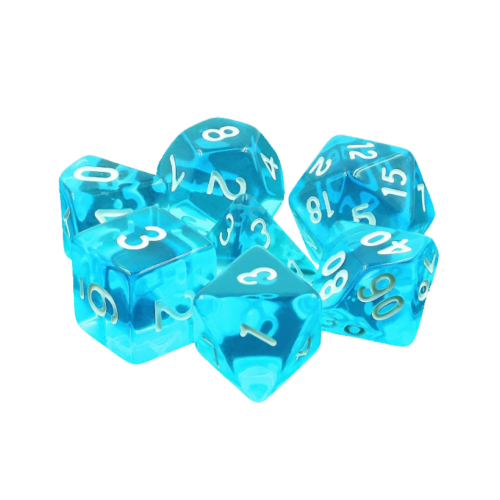 🎲💎 Lot de Dés – Gemmes Azur – Set Complet 7 Pièces en Boîte – Jeu de Rôle 🌊🎲