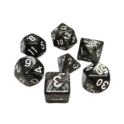 🎲🖤 Lot de Dés – Noir Nacré – Set Complet 7 Pièces en Boîte – Jeu de Rôle ✨🎲