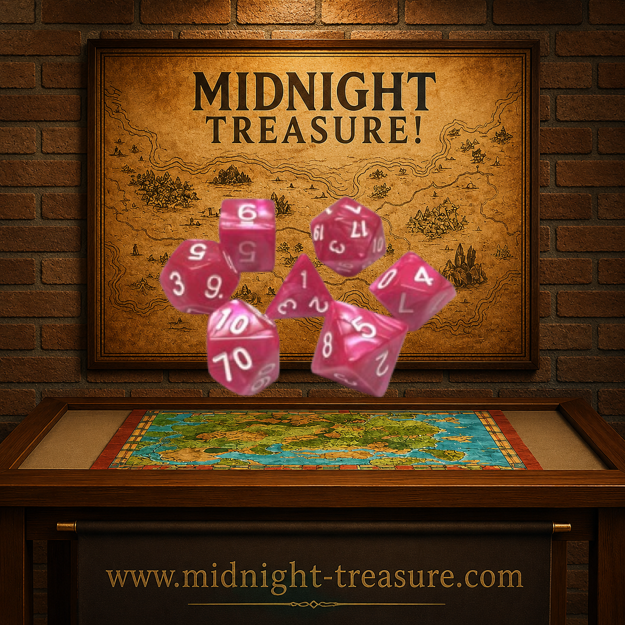 Lot de 7 dés multiformat en boîte – Rose Rouge Nacré – Jeu de rôle. Set rose rouge aux nuances framboise et à finition nacrée avec chiffres blancs, comprenant D4, D6, D8, D10, D00, D12 et D20. Un design lumineux idéal pour Donjons & Dragons, Pathfinder et autres jeux de rôle.
