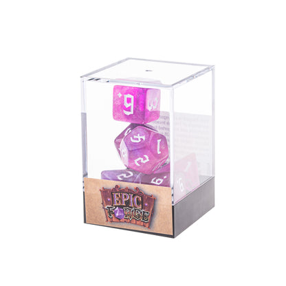 🎲✨ Lot de Dés – Rose Paillettes – Set Complet 7 Pièces en Boîte – Jeu de Rôle 💖🎲