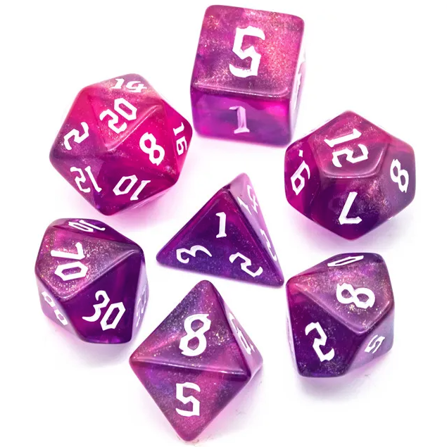 🎲✨ Lot de Dés – Rose Paillettes – Set Complet 7 Pièces en Boîte – Jeu de Rôle 💖🎲