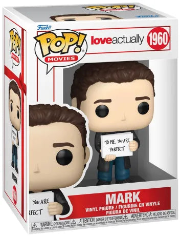 Funko Pop! Love Actually – Mark (N°1960). Figurine représentant la scène des pancartes, fidèle au personnage du film romantique culte.