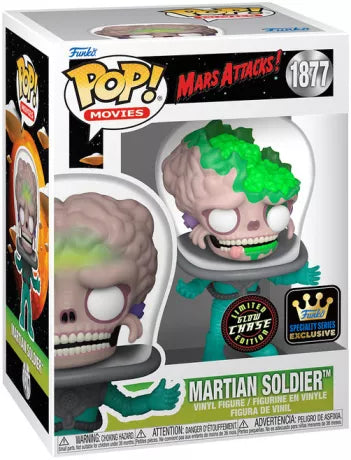 👽💚 Funko Pop! N°1877 – Martian Soldier with Brain (Soldat Martien avec cerveau) – Glow in the Dark – Chase – Specialty Series – Mars Attacks! 💚👽