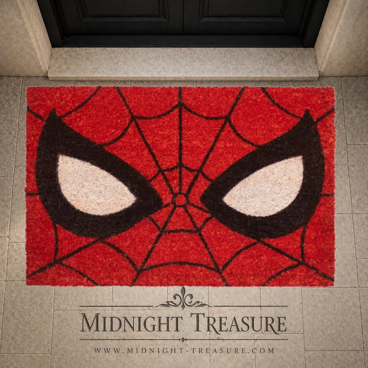 Paillasson Marvel Spider-Man Eyes 60 x 40 cm rouge et noir avec yeux blancs et toile d'araignée