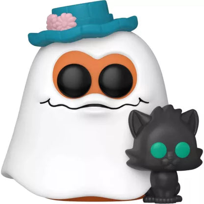 Funko Pop! McDonald’s – McBoo McNugget (N°206). Figurine représentant le Fantôme McNugget avec un chapeau bleu et un chat noir, hommage aux jouets vintage McDonald’s.