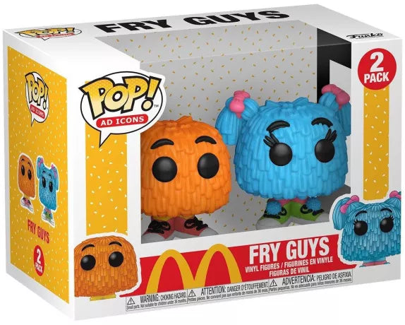 Funko Pop! Ad Icons – Fry Guys (2-Pack) – McDonald’s. Duo emblématique composé du Fry Guy orange et de la Fry Girl bleue avec leurs sneakers colorées. Une pièce nostalgique et fun pour les fans de McDonald’s et de pop culture.