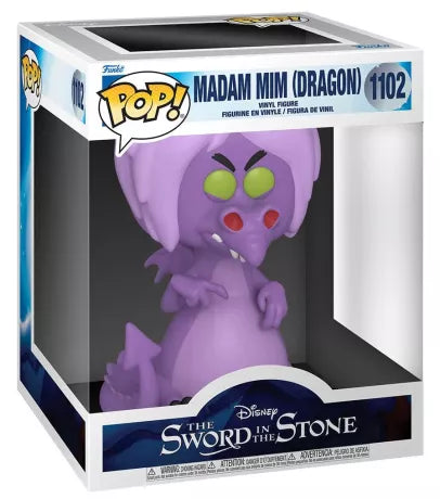 Funko Pop! Merlin l’Enchanteur – Madame Mim (Dragon) (N°1102). La sorcière transformée en dragon violet avec regard narquois. Une figurine magique et délirante pour les fans des classiques Disney.

