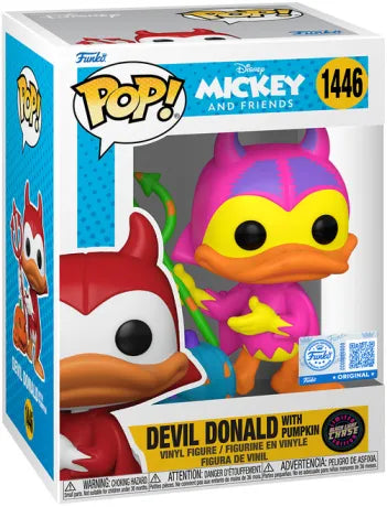 🌈😈 Funko Pop! Disney N°1446 – Devil Donald with Pumpkin (Donald en diable avec citrouille) [Chase Black Light] – Mickey and Friends 😈🌈