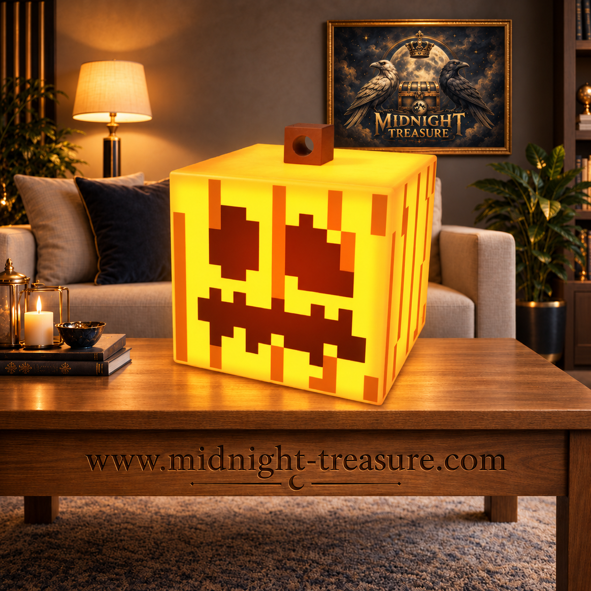 Lanterne lumineuse Minecraft Jack O'Lantern 25 cm allumée avec fonction à poser ou suspendre