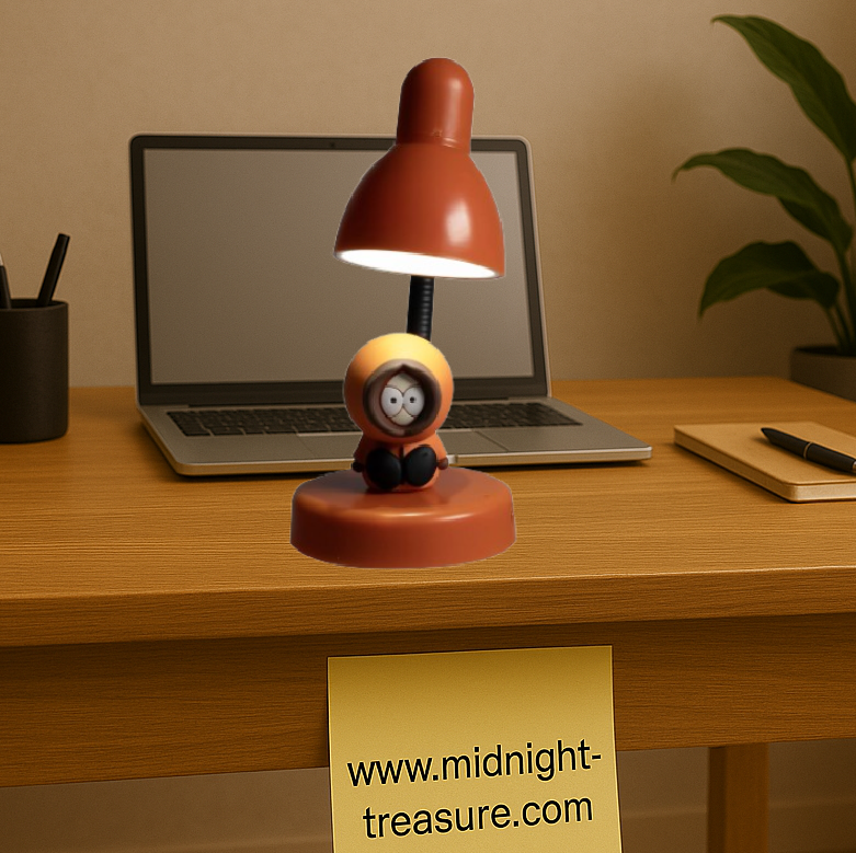 Mini lampe de bureau LED South Park – Kenny – 15 cm. Lampe orange rechargeable USB-C avec figurine Kenny amovible, éclairage LED décoratif pour bureau ou chambre.