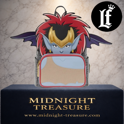 Mini Sac à Dos Loungefly Demona – Gargoyles – Disney – 23 x 27 x 12 cm. Sac cosplay officiel reproduisant Demona avec ailes déployables, chevelure en relief, motif pierre embossé, tirette gargouille et finitions premium Loungefly.