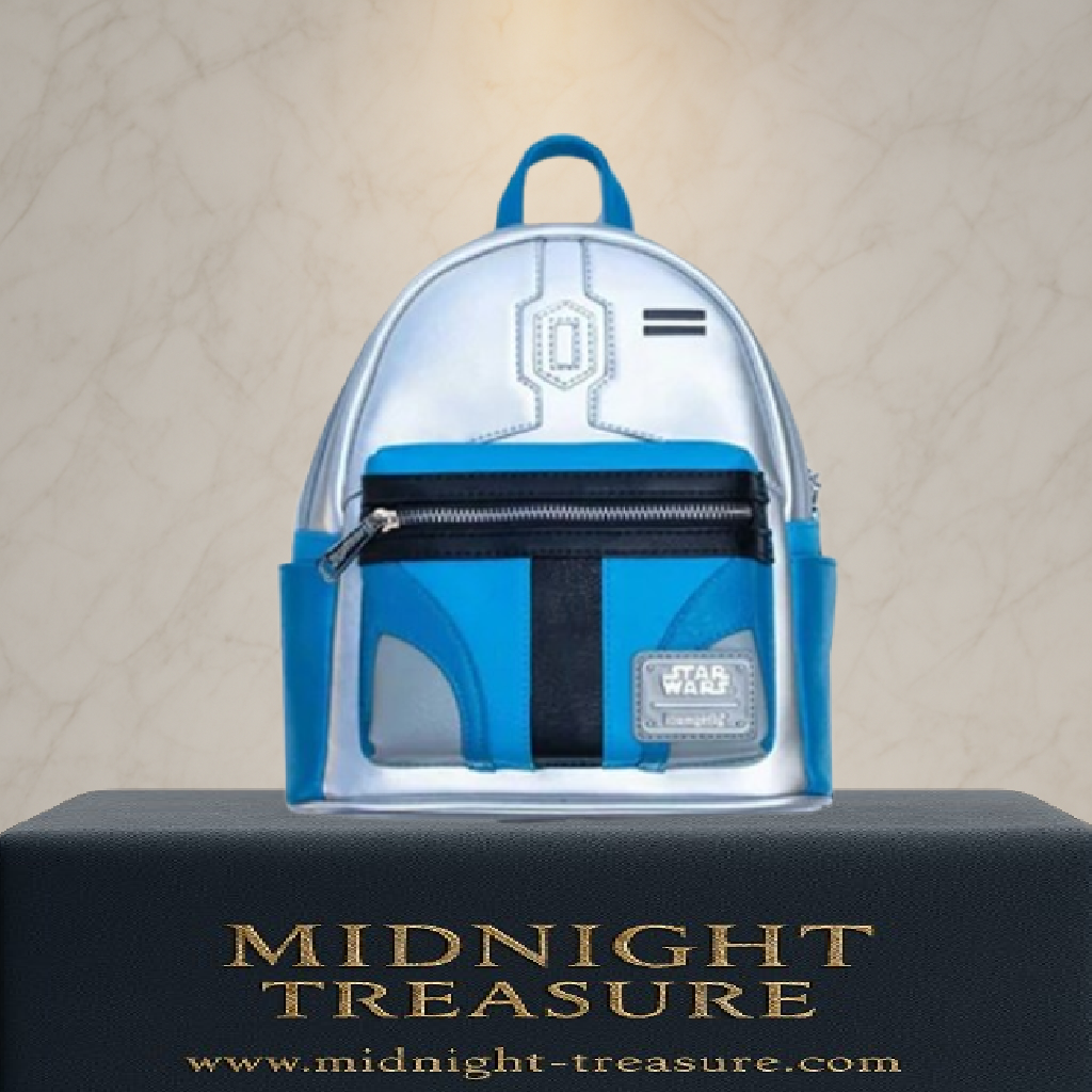 Mini sac à dos Loungefly – Star Wars – Jango Fett – 23 x 26 x 11 cm. Design inspiré du casque argenté et bleu du célèbre chasseur de primes mandalorien. Parfait pour les fans de Star Wars.