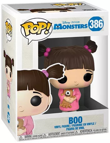 Funko Pop! Monstres & Cie – Boo (N°386) avec sa tenue rose et sa peluche-monstre.