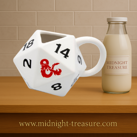 Mug 3D Dé D20 – Donjons & Dragons – Officiel. Mug en céramique en forme de dé à 20 faces avec logo rouge emblématique. Parfait pour les fans de jeux de rôle et de fantasy.

