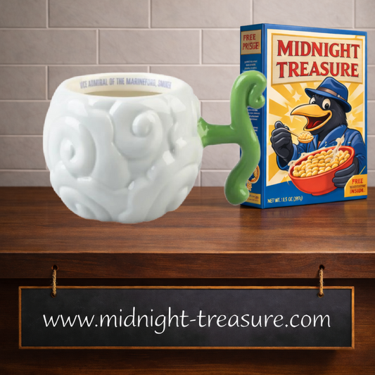 Mug 3D One Piece Netflix – Fruit Smoke-Smoke Moku Moku no Mi – 600 ml. Reproduction fidèle du Fruit du Démon de Smoker avec motifs nuageux en relief et anse verte sculptée. Un objet collector incontournable pour les fans de One Piece.