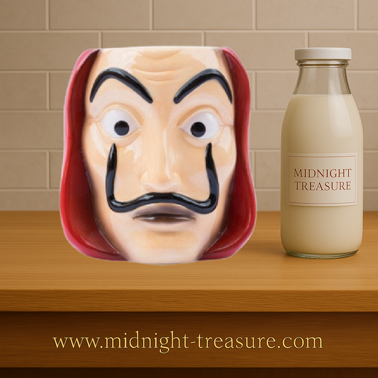 Mug 3D Masque Dali – La Casa de Papel – 350 ml – Officiel. Mug en céramique sculpté reprenant le masque iconique de Dali, symbole de la série culte. Un must-have pour les fans de Netflix et de pop culture.