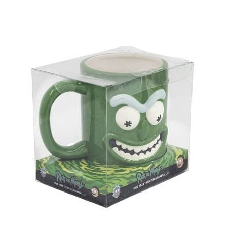 Mug 3D Pickle Rick – Rick & Morty – 739 ml – Céramique dolomite. Un mug sculpté en relief représentant Pickle Rick avec son expression iconique et sa couleur verte éclatante. Parfait pour les fans de la série culte d’Adult Swim.