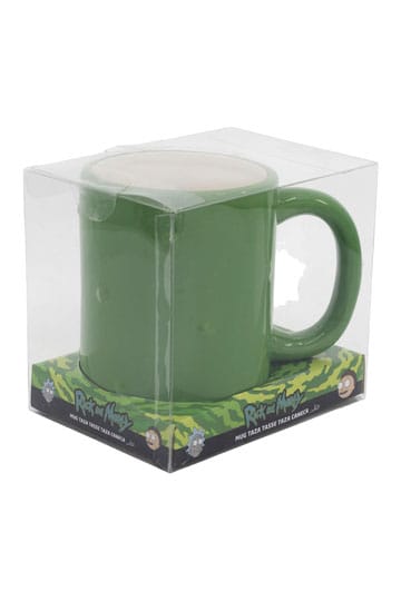 Mug 3D Pickle Rick – Rick & Morty – 739 ml – Céramique dolomite. Un mug sculpté en relief représentant Pickle Rick avec son expression iconique et sa couleur verte éclatante. Parfait pour les fans de la série culte d’Adult Swim.