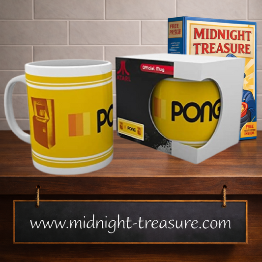 Mug Atari Pong jaune 330 ml sous licence officielle. Design rétro inspiré du célèbre jeu vidéo Pong avec logo emblématique et couleurs vintage. Un mug collector parfait pour les amateurs de rétro-gaming et d'Atari.