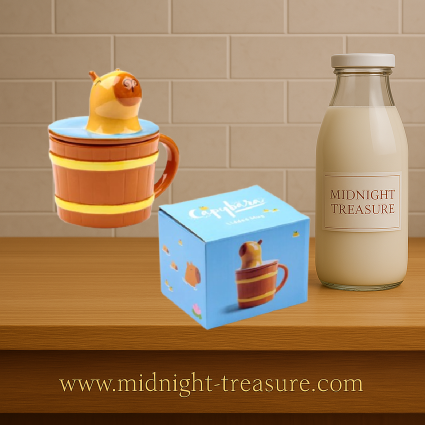 Mug Capybara Duke 350 ml en céramique 3D avec couvercle en forme de capybara et design tonneau original.