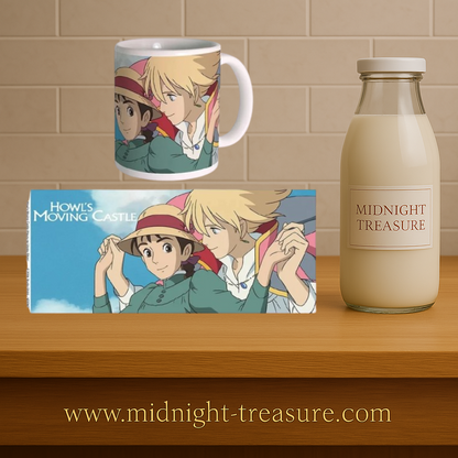 Mug Le Château Ambulant – 300 ml. Illustration de Sophie et Hauru dans le ciel, design officiel Studio Ghibli.