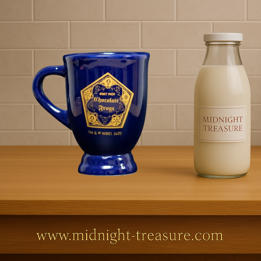 Mug chaudron Chocogrenouille Harry Potter en céramique bleue, design inspiré du Wizarding World avec logo doré, produit sous licence officielle.