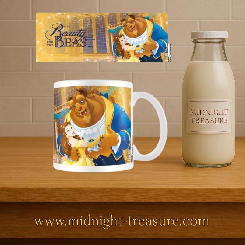 Mug Disney – La Belle et la Bête – 300 ml – Tale as Old as Time. Mug blanc décoré de Belle et la Bête dansant dans la salle de bal. Scène romantique issue du film d’animation.
