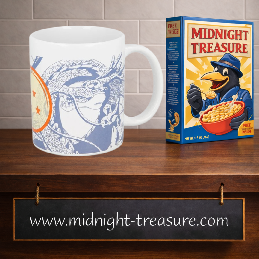 Mug Dragon Ball Z Shenron 325 ml en céramique blanche avec illustration bleue du dragon sacré Shenron et Dragon Ball orange à quatre étoiles.