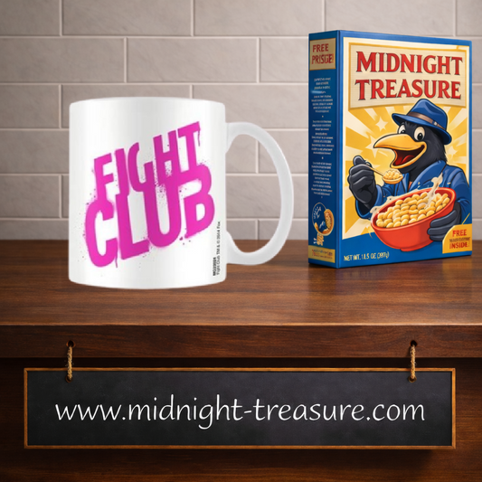 Mug Fight Club Spray 315 ml en céramique blanche avec logo Fight Club rose effet spray et inscription 1st Rule You Do Not Talk About Fight Club.