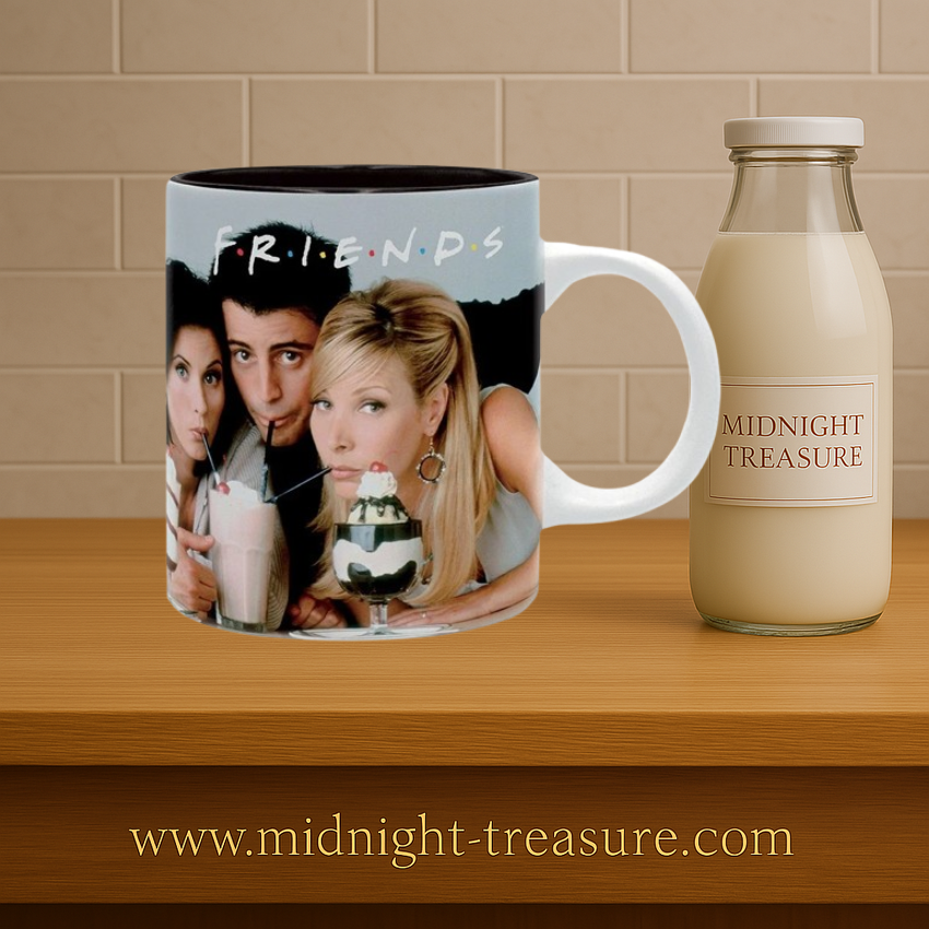 Mug Friends – Milkshake – 320 ml. Visuels des six personnages partageant milkshakes et sundaes, design officiel ABYstyle.