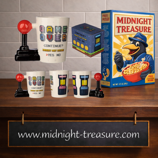 Mug Game Over 400 ml avec anse 3D en forme de joystick arcade et design rétro pixel art inspiré des bornes d’arcade gaming vintage.