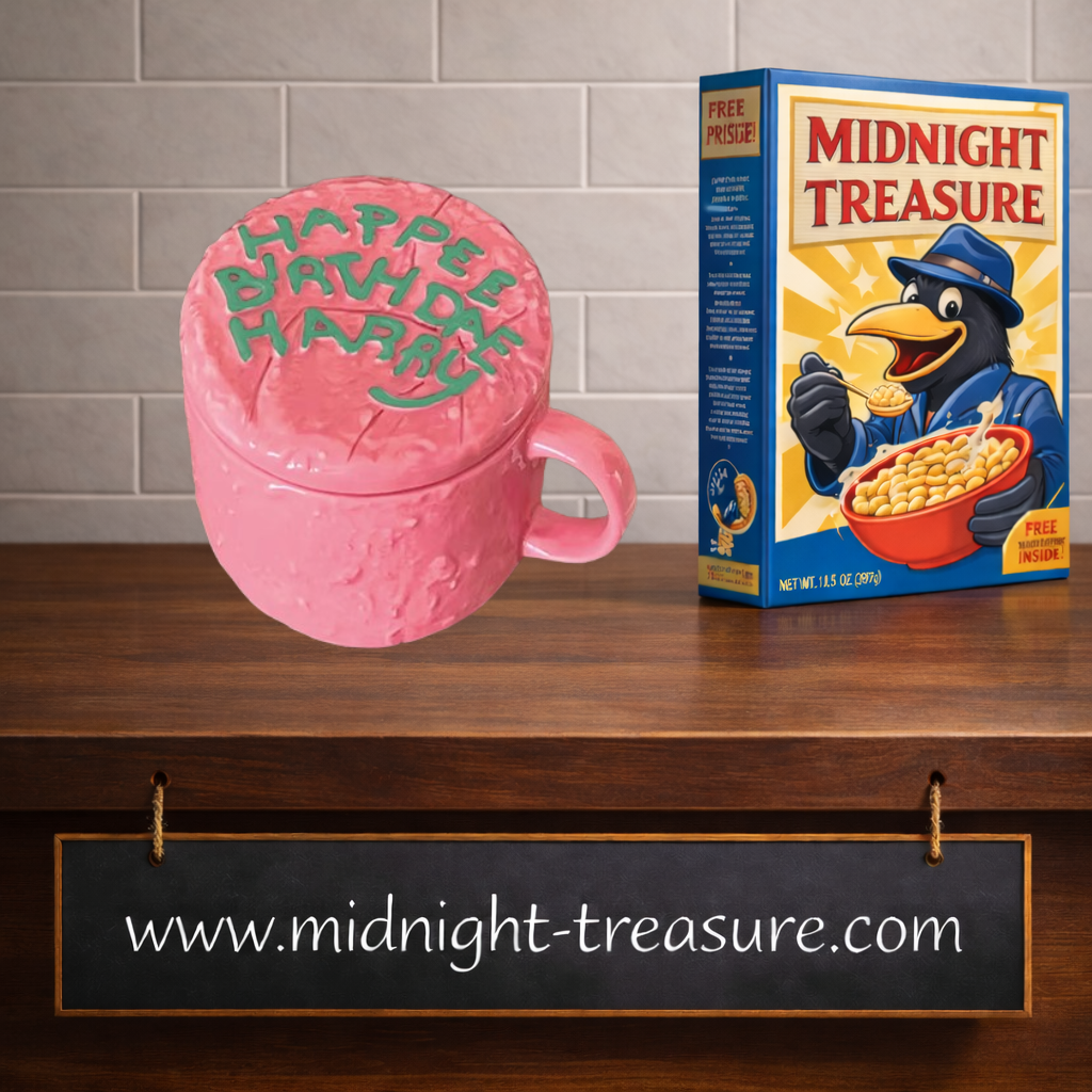 Mug Harry Potter Happee Birthdae en céramique avec couvercle, reproduisant le célèbre gâteau d’anniversaire rose offert par Hagrid à Harry Potter. Un objet collector officiel idéal pour les fans du monde des sorciers.