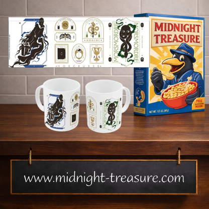 Mug Harry Potter horcruxes avec illustrations des objets et marque des tenebres en céramique 325 ml.