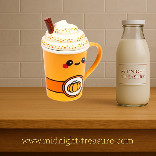 Mug kawaii latte citrouille épicée 325 ml en céramique avec couvercle 3D effet chantilly et cannelle. Mug mignon idéal pour boissons chaudes et décoration cosy.