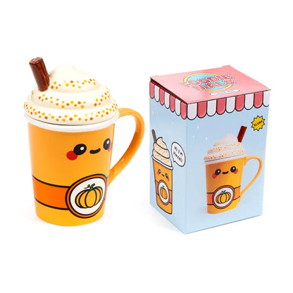 🎃☕ kawaii – latte citrouille épicé – mug + couvercle 3D – 325 ml ☕🎃