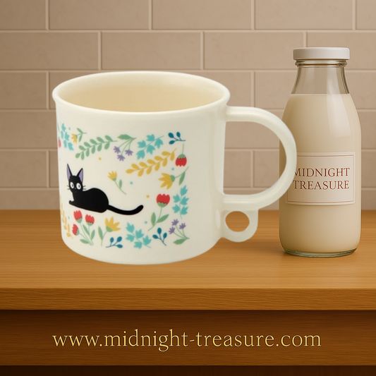 Mug Kiki la Petite Sorcière – Studio Ghibli – 200 ml – Officiel. Mug en céramique avec motifs floraux et illustration de Jiji, le chat noir. Un must-have raffiné pour les fans de Ghibli.