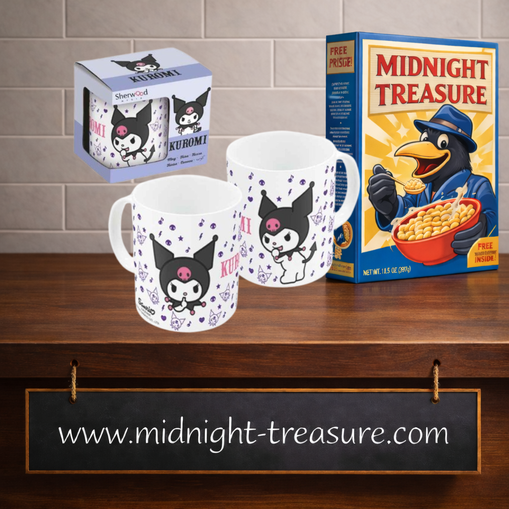 Mug Kuromi Sanrio 325 ml tasse en céramique kawaii noir rose violet avec design cute officiel japonais.