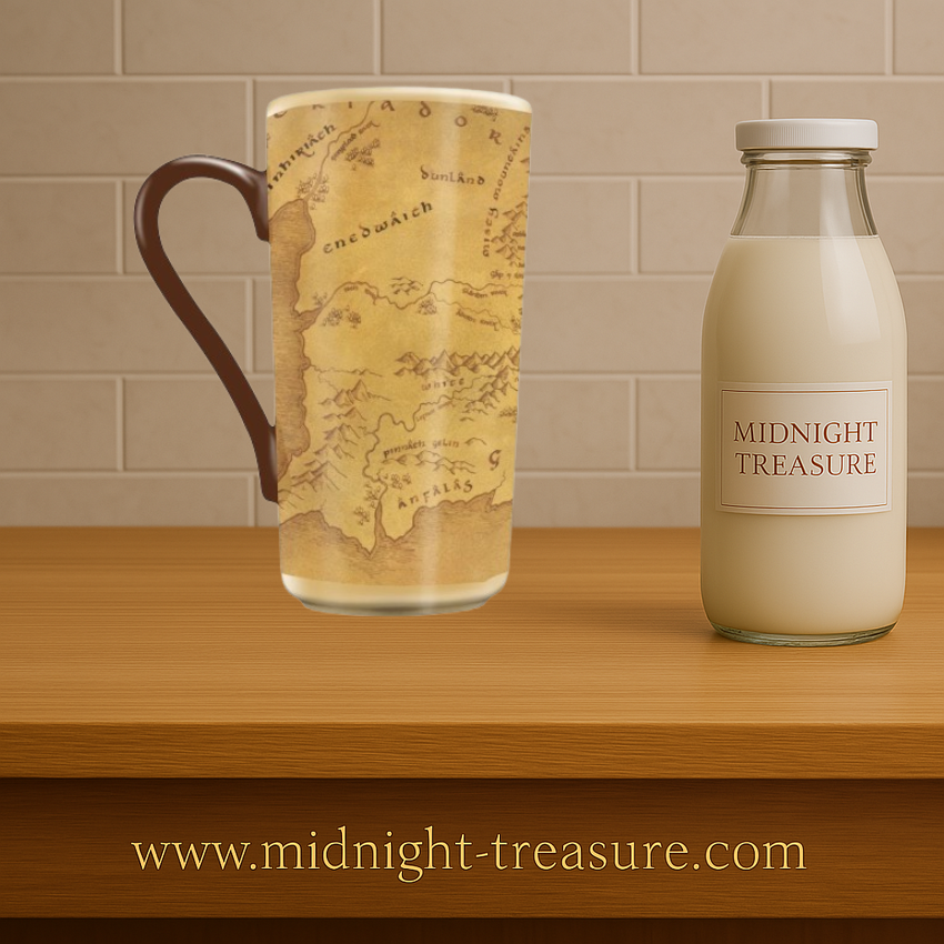 Mug Le Seigneur des Anneaux – Carte de la Terre du Milieu – 470 ml. Mug latte décoré d’une carte vintage inspirée de l’univers de Tolkien.