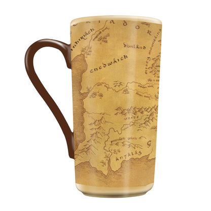 Mug Le Seigneur des Anneaux – Carte de la Terre du Milieu – 470 ml. Mug latte décoré d’une carte vintage inspirée de l’univers de Tolkien.