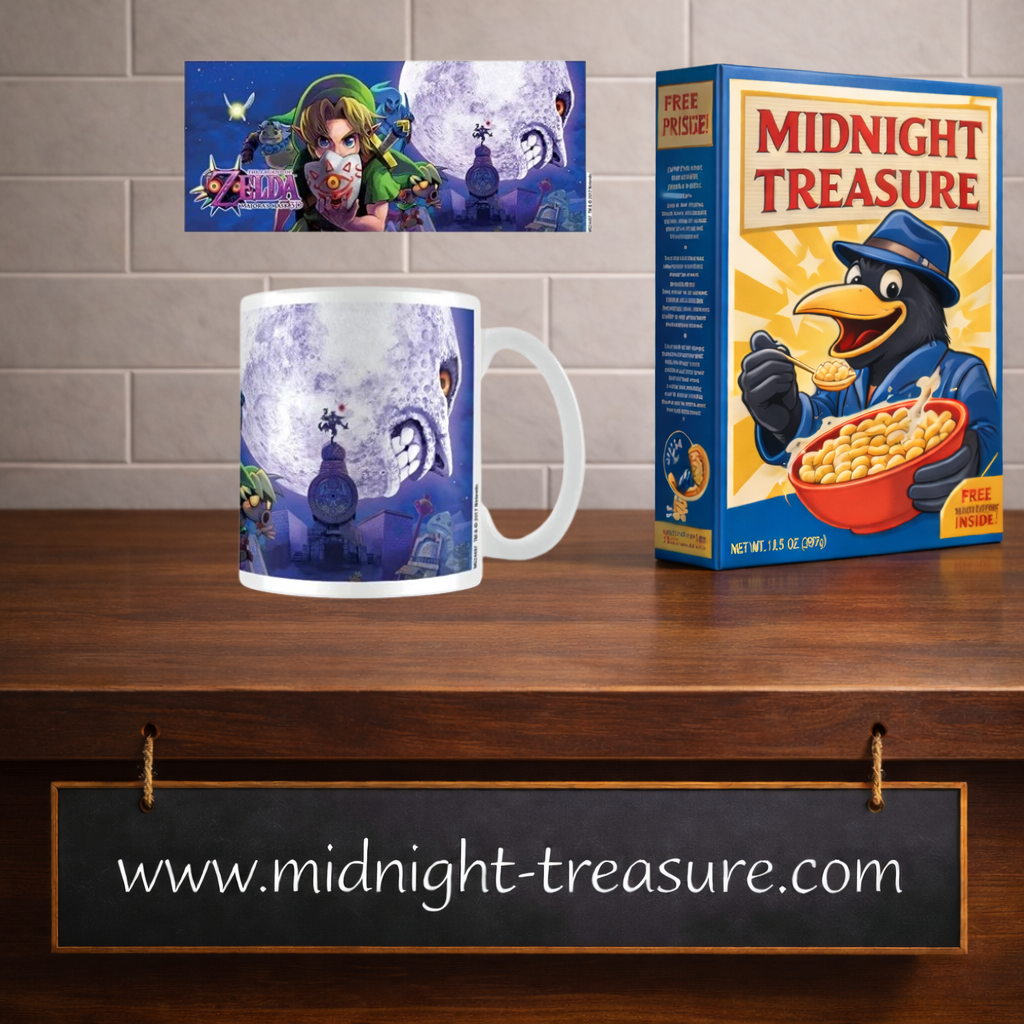 Mug The Legend of Zelda Majora's Mask Moon 300 ml sous licence officielle Nintendo. Illustration de Link face à la célèbre Lune de Termina issue du jeu Majora's Mask. Un mug collector incontournable pour les fans de Zelda.