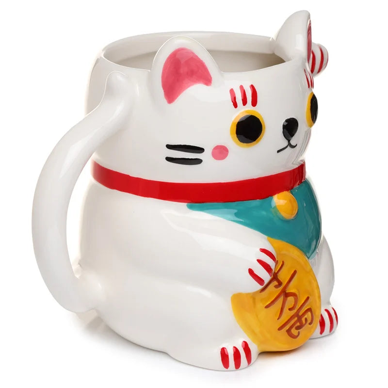 🤍🐱 Maneki-Neko – Blanc – Mug 3D – 450 ml 🐱🤍
