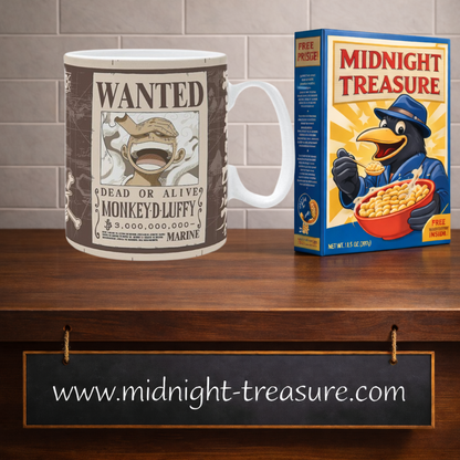 Mug One Piece Luffy Wanted 460 ml ABYstyle en céramique représentant Monkey D. Luffy en Gear 5 et son avis de recherche avec une prime de 3 000 000 000 de berrys.